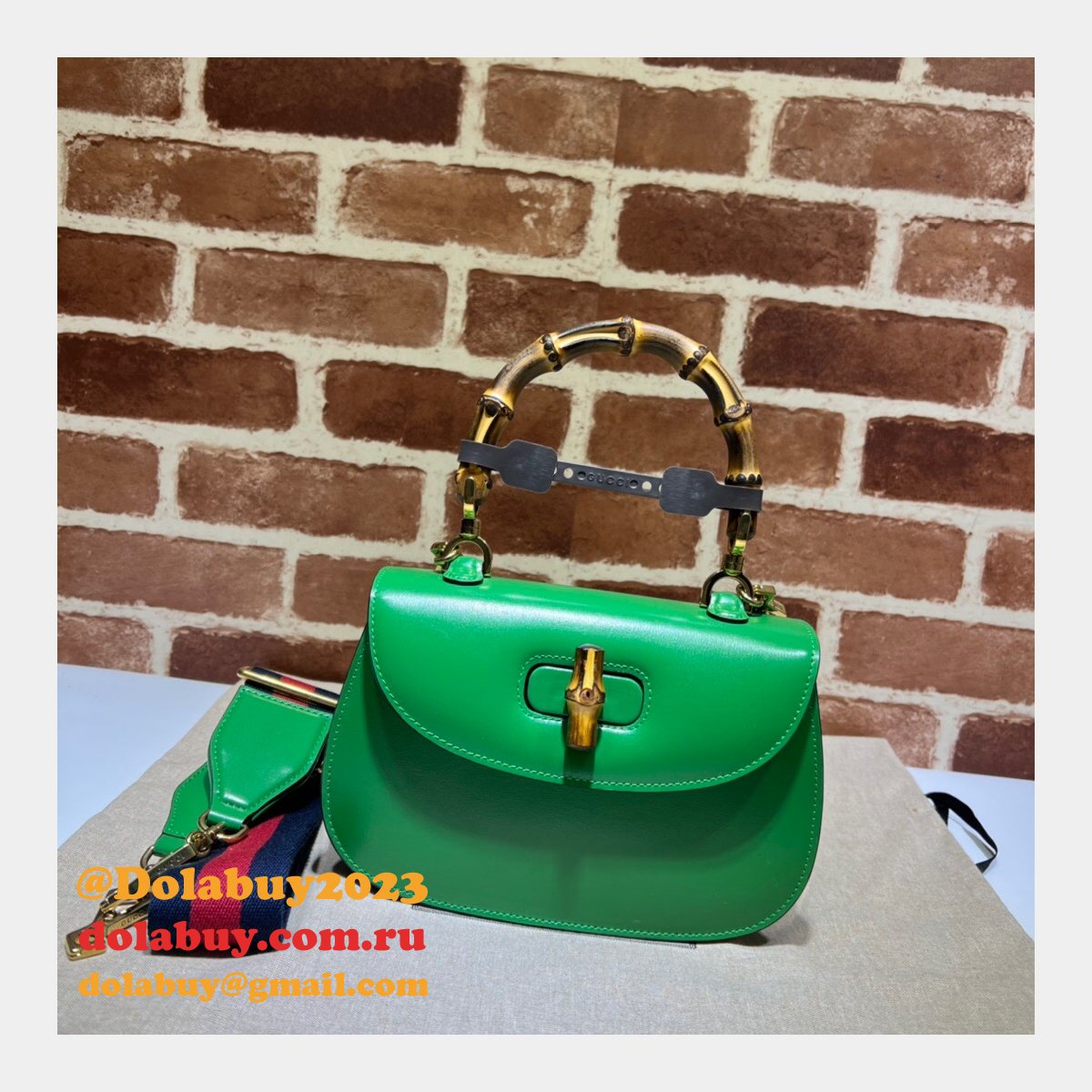 Perfect Gucci Copy 675797 Small top handle pink/green bag with Bamboo
