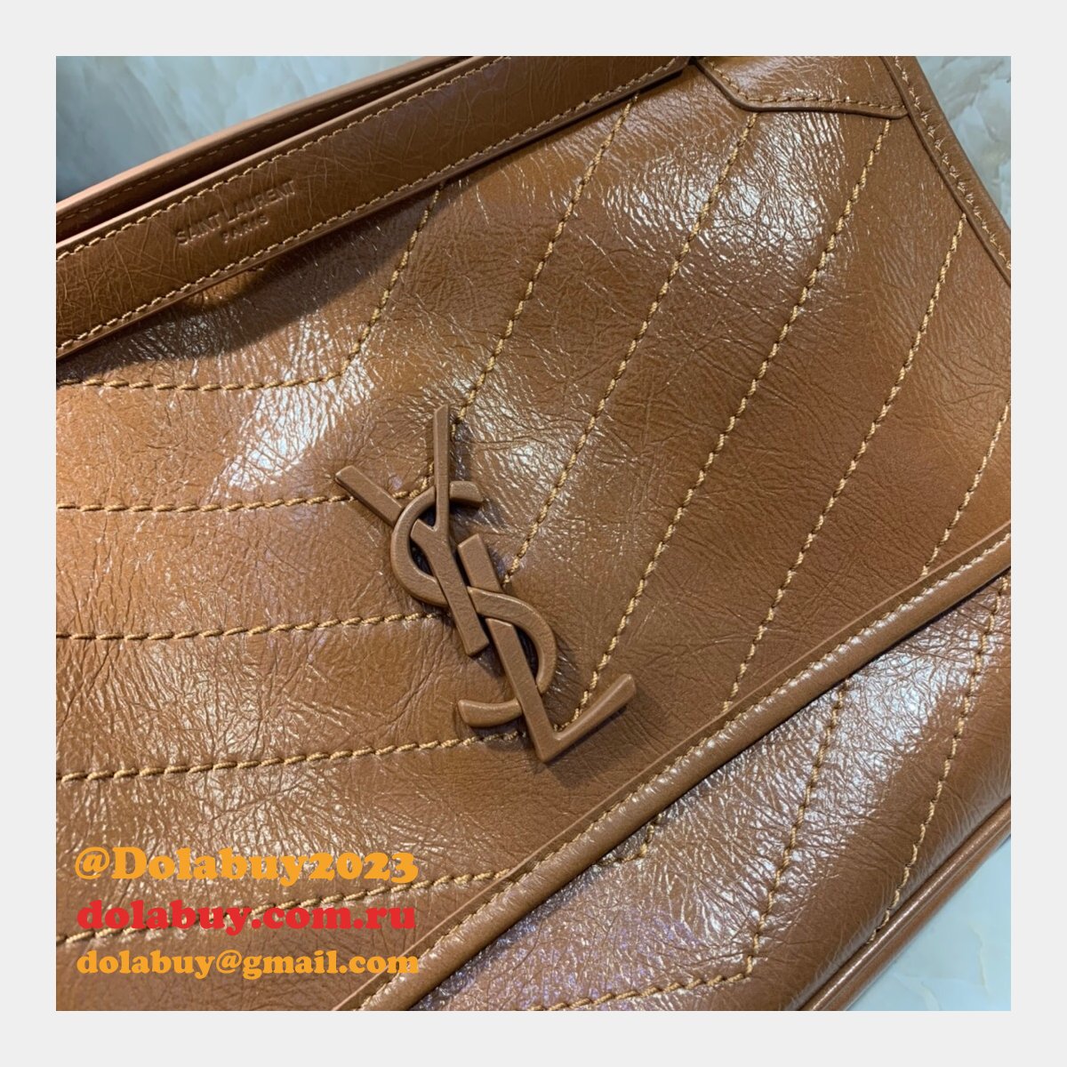 Buy Online YSL Nikki 28cm 498894 Stitch Flap Brown Bag