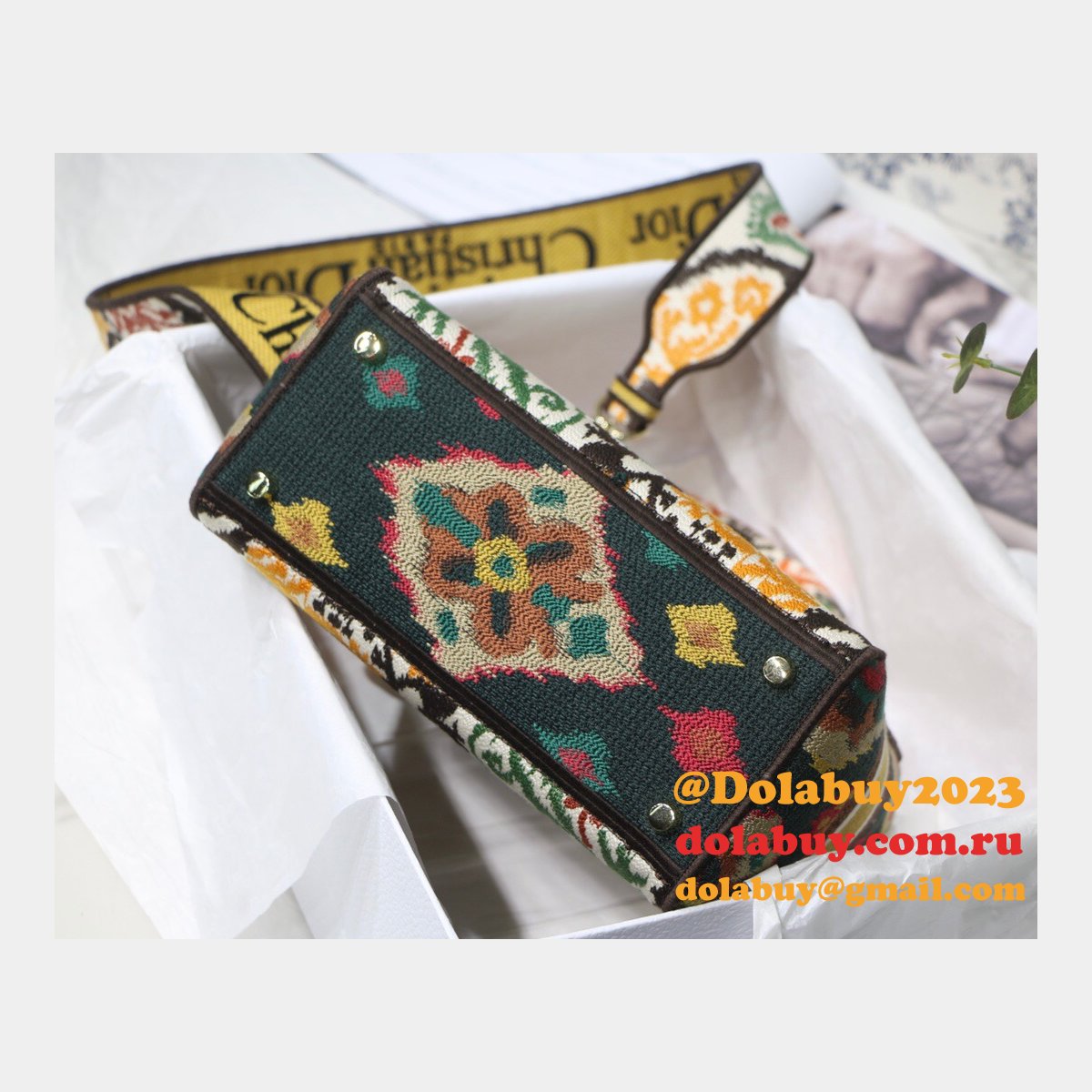 Lady Knockoff Dior 24cm Yellow Multicolor Christian Paisley Embroidery