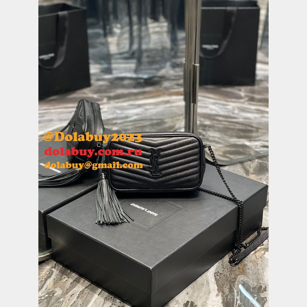 Best YSL 585040 mini Lou Quilted Leather Bag