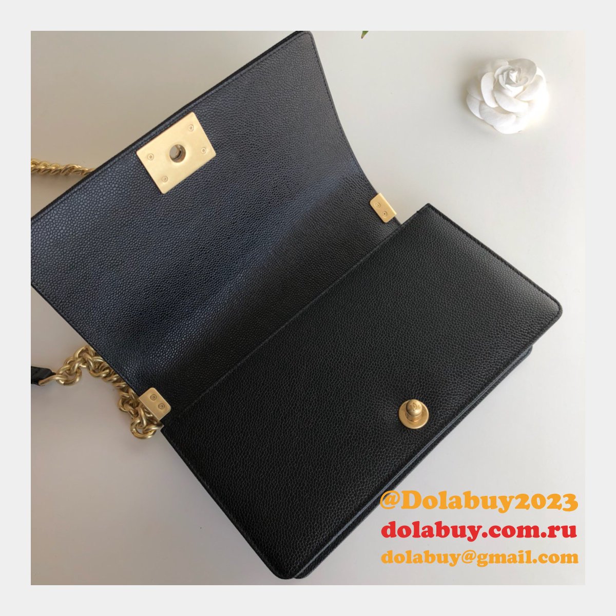 AAA+ CC Le Boy Luxury Replica Black Bags Caviar 25cm