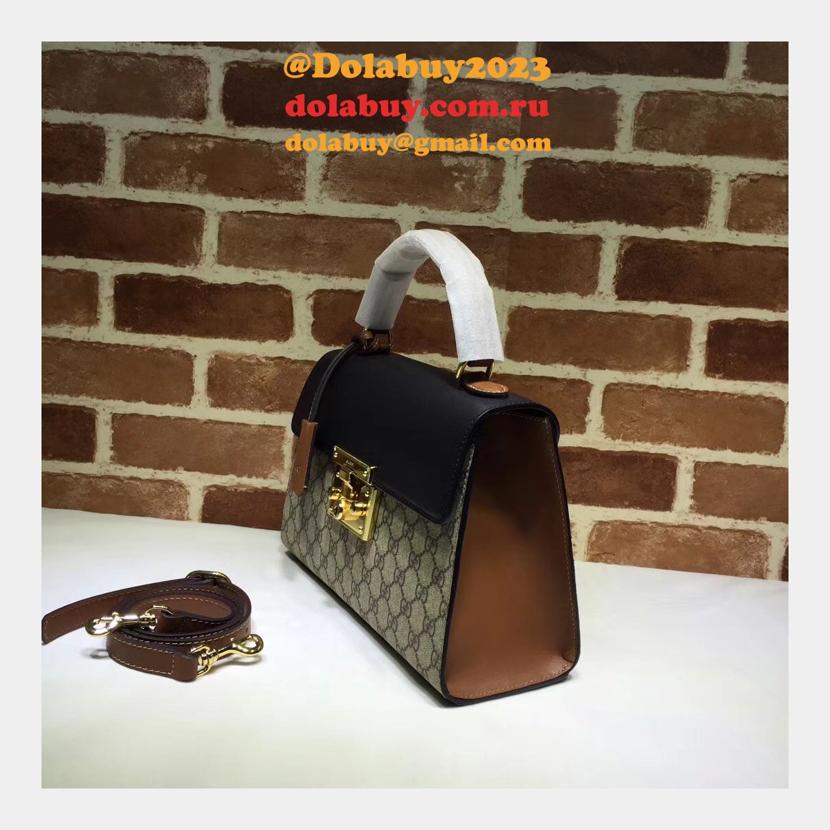 Gucci Replica 453188 GG Supreme Padlock Small Top Handle Bag
