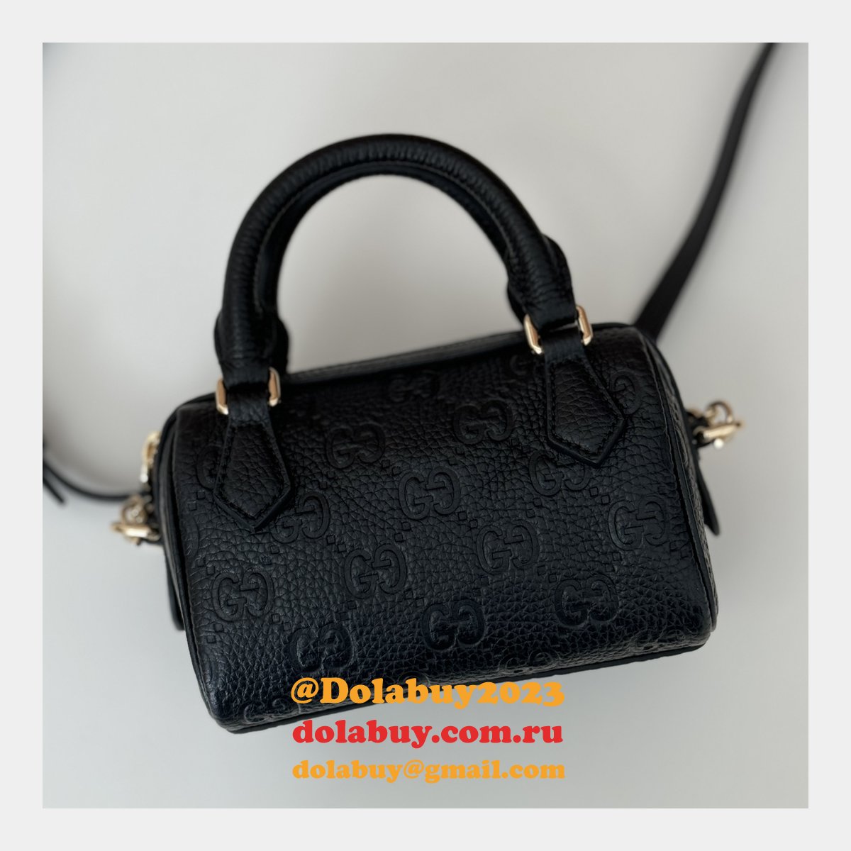Gucci Duplicate GG Emblem Super Top Handle Cheap 815256 Black Bag