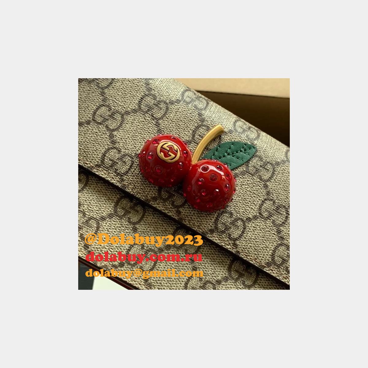 Gucci Designer Beige GG Supreme mini bag with cherries