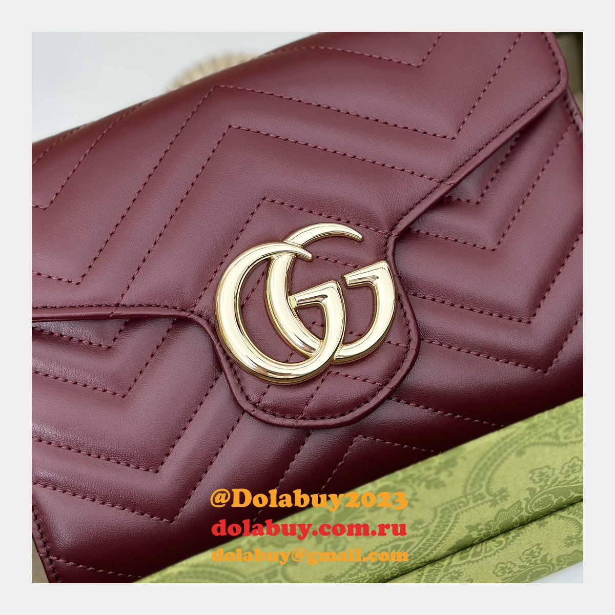 Gucci Fake GG Marmont Chain Wallets 474575 Red Bag