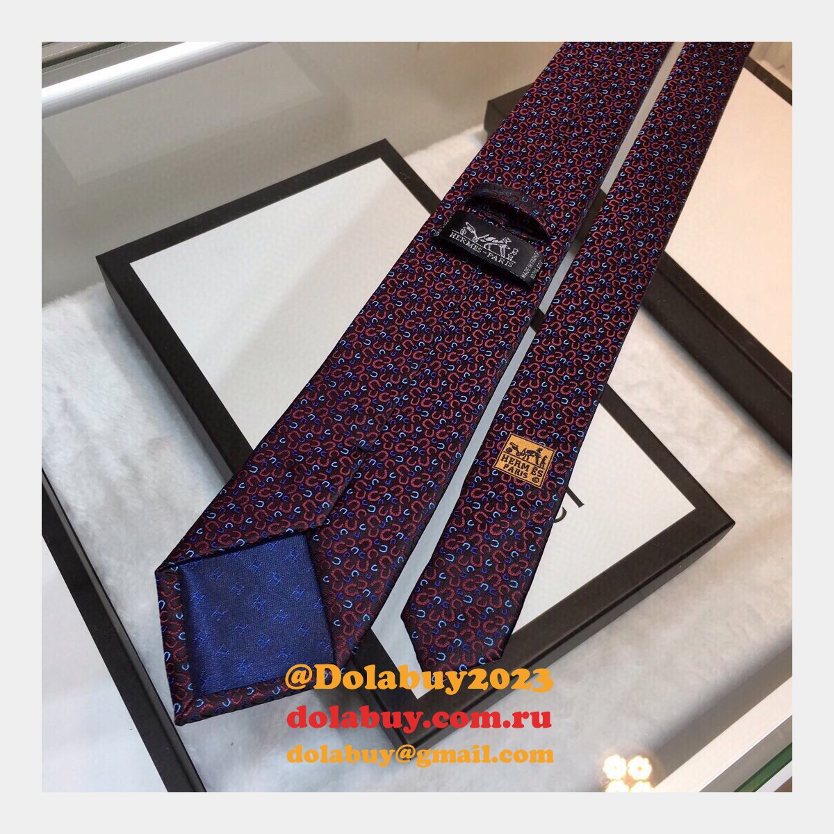 Hermes Replica Mens Silk Tie Geometric Pattern