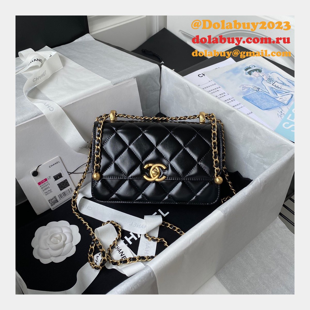 Designer Replica Calfskin & Gold-Tone Metal White Mini Flap AS2615 Bag