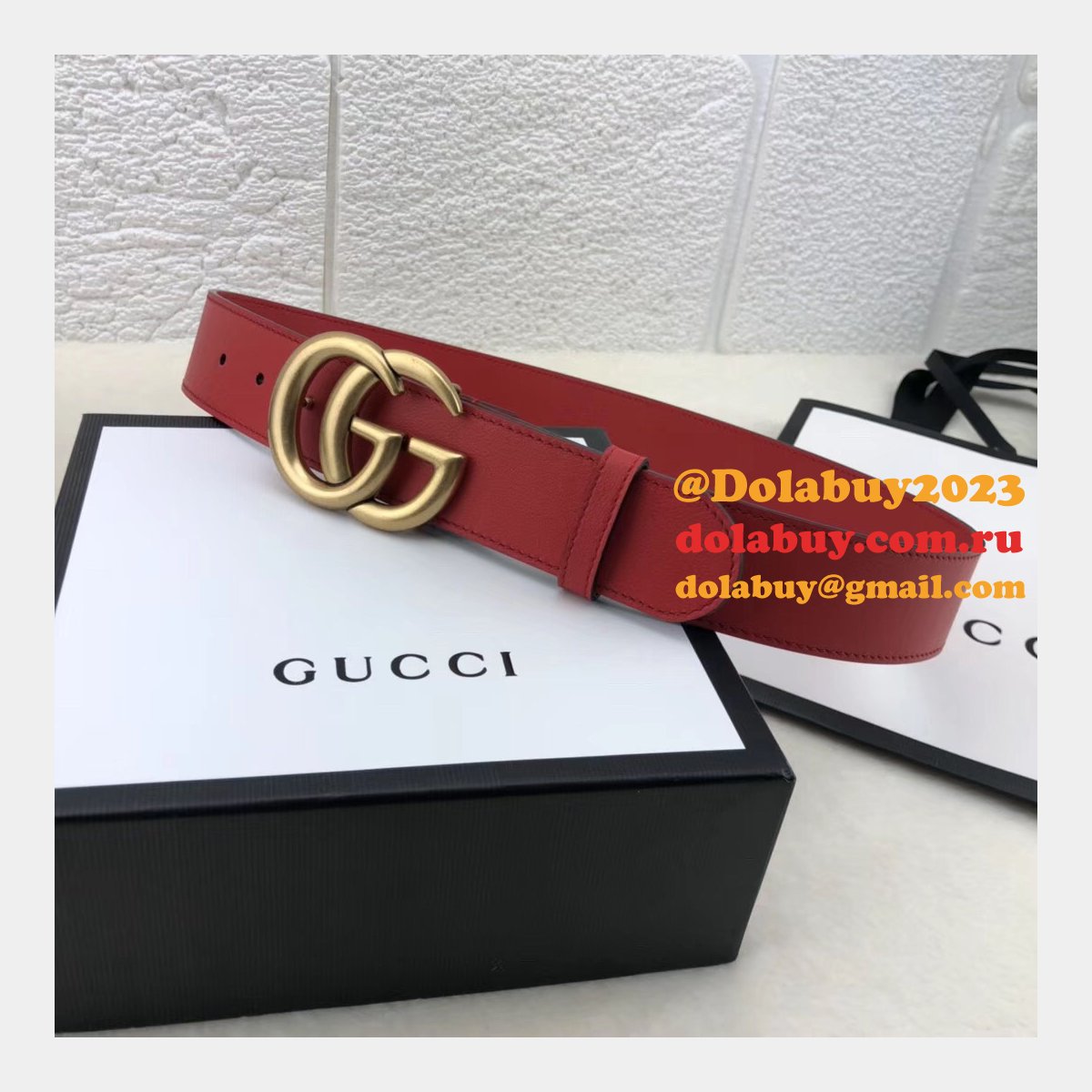 aaa+ G*u*i replica leather belt with double g red buckle