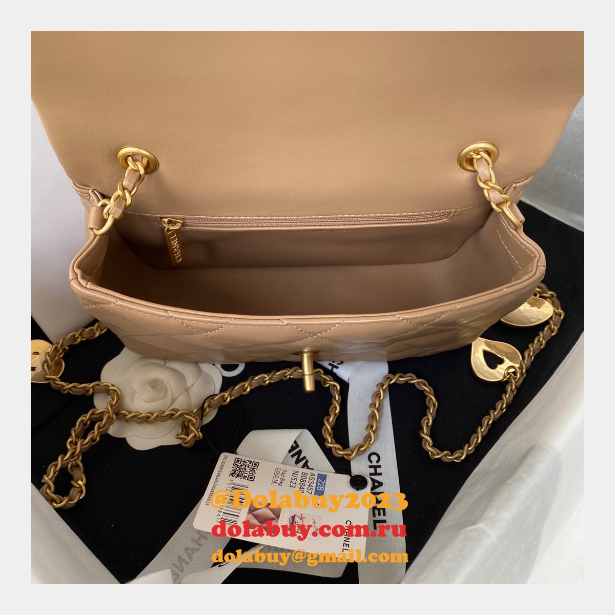 Wholesale Flap Fake AS3456 Bag Lambskin Gold-Tone Metal