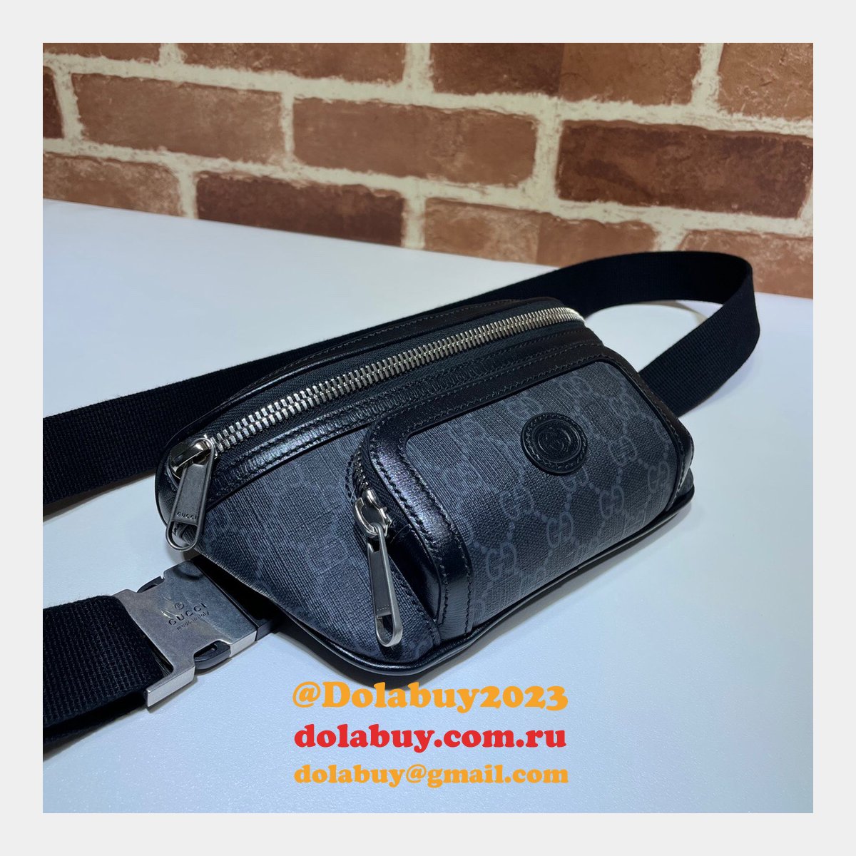 Top Quality Gucci Belt bag with Interlocking G 682933 black GG Supreme