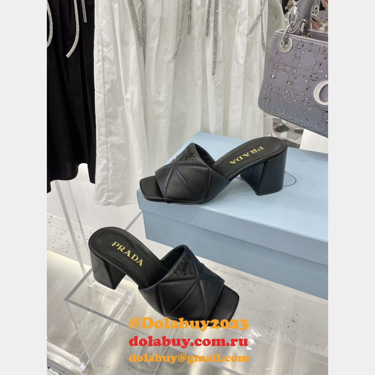 Replica Prada Quilted Leather Mules