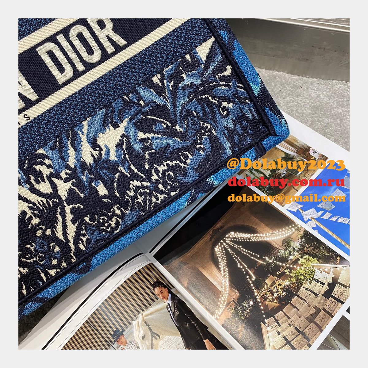 Christian Dior 7 Star Book Tote Oblique Termurah Replica Blue Bag