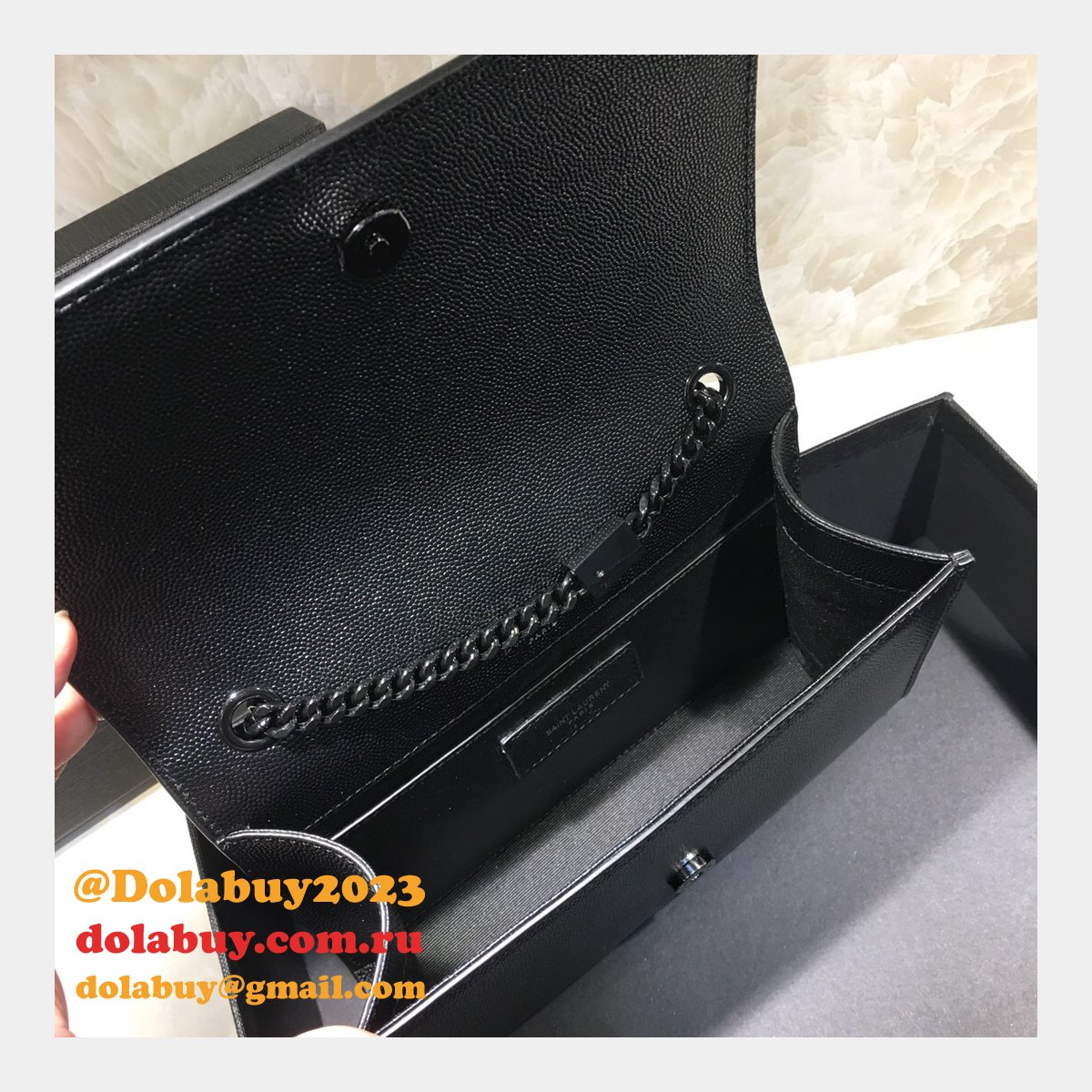 YSL Replica Crossbody Bags Leather & Chain 20cm Black