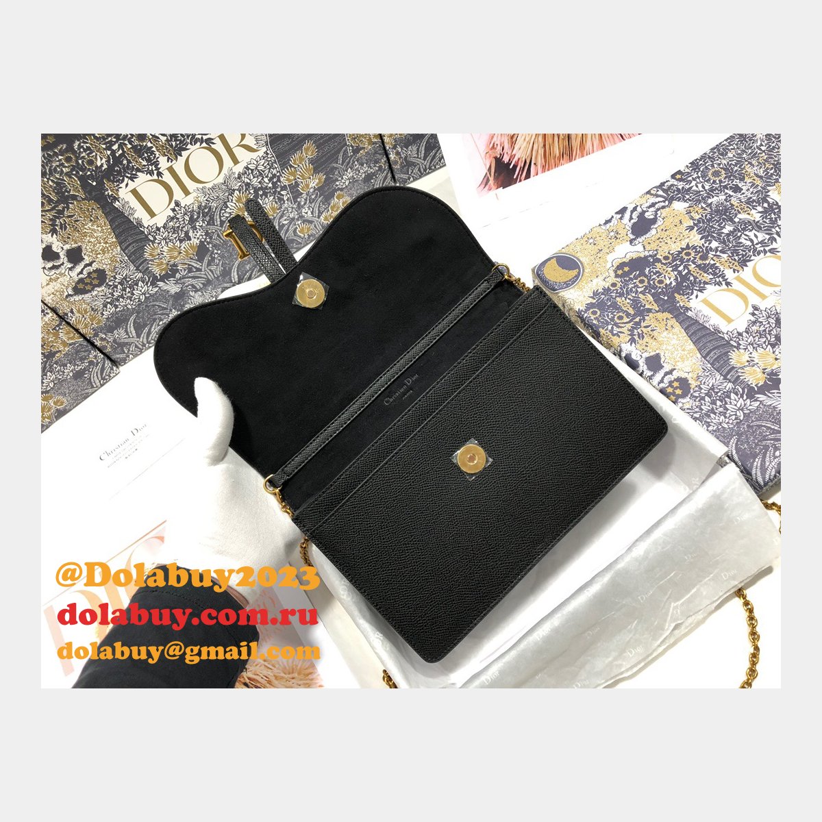 Saddle Woc 22CM Black Replica Dior Oblique Jacquard