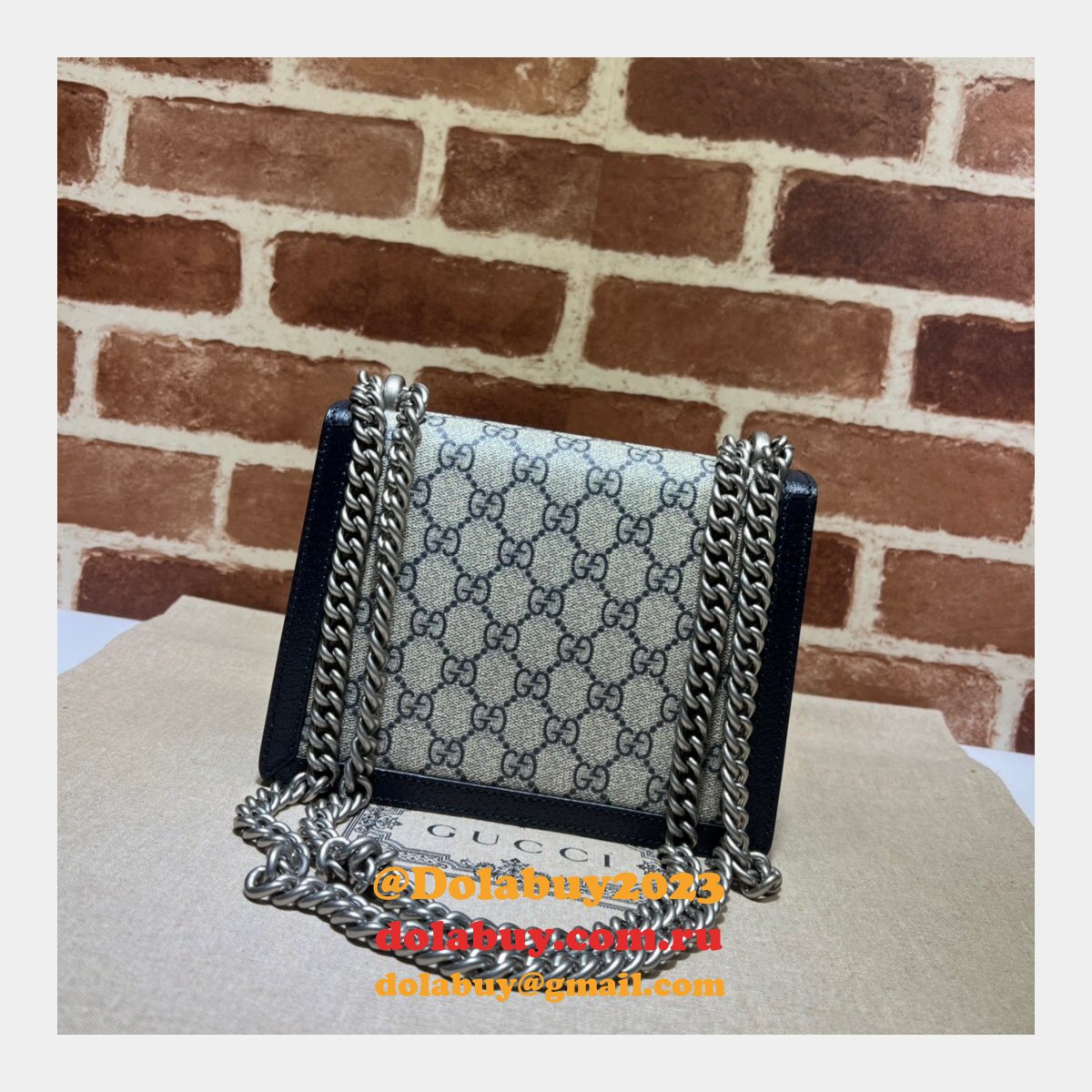 Gucci Fake 421970 GG Supreme Dionysus Mini Bag With dark blue Leather For Sale