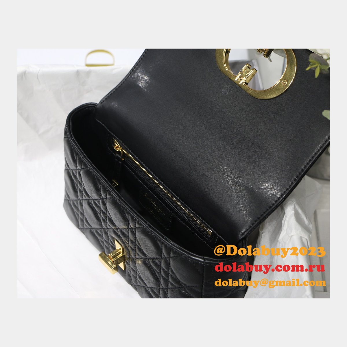 Wholesale Dior Caro 20cm Bag Black Supple Cannage Calfskin