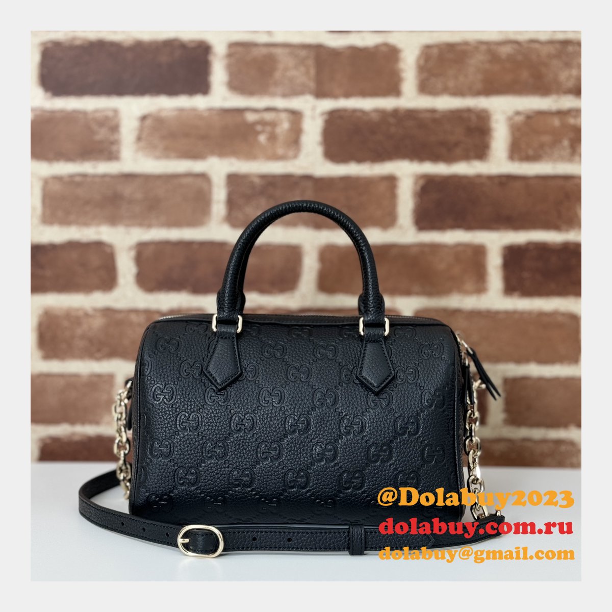 Gucci Luxury GG Emblem Boston Top Handle 815255 Black Knockoff Bag