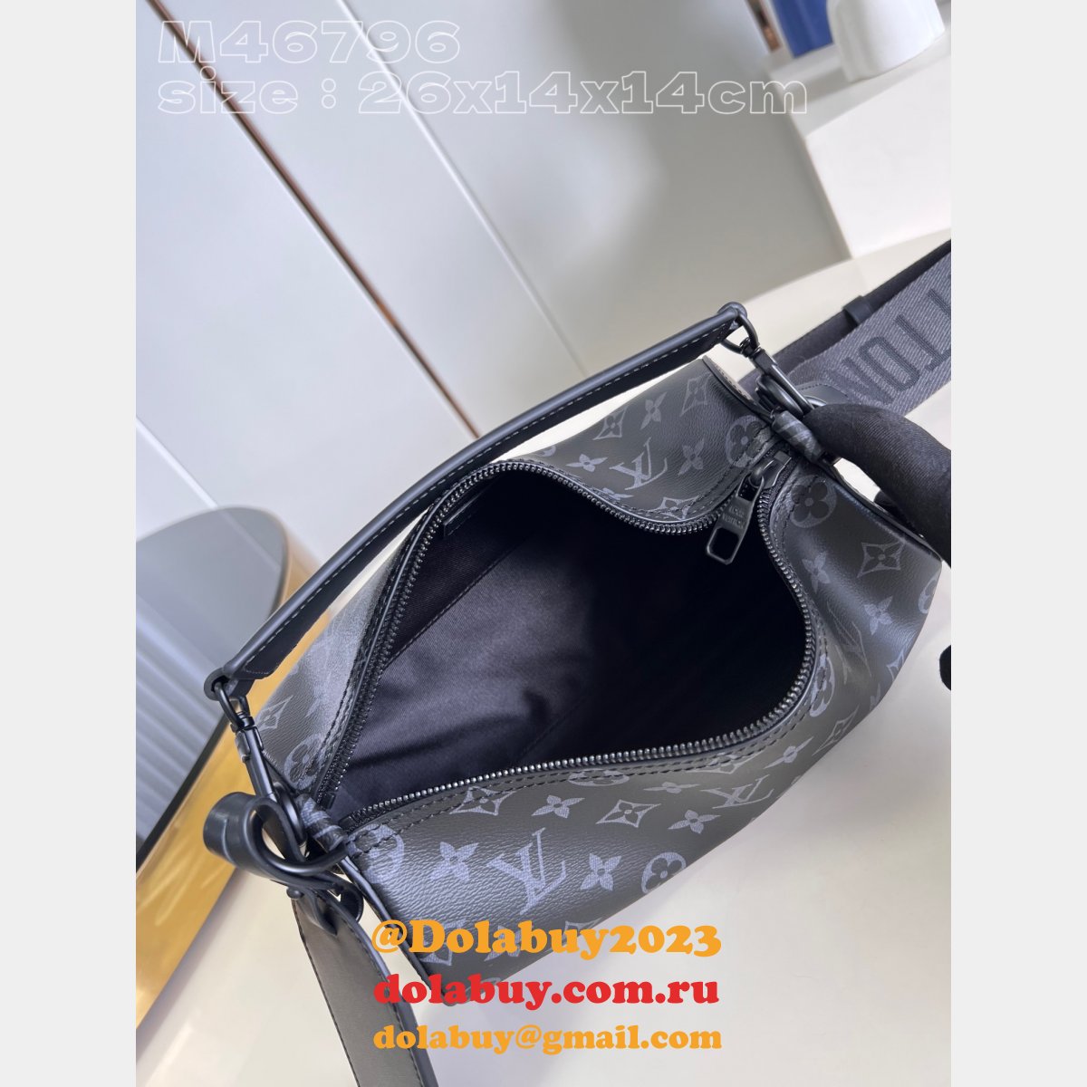 Soft Polochon M46796 Monogram Eclipse Replicas Louis Vuitton Bag