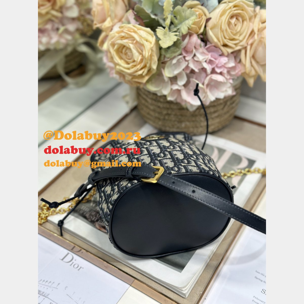 Top Quality Dior Montaigne Drawstring Bucket Bag Small/Mini Canvas