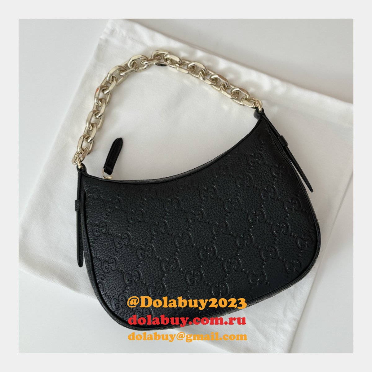 Gucci 815409 Black GG Emblem Small Shoulder Chain Knockoff Bag