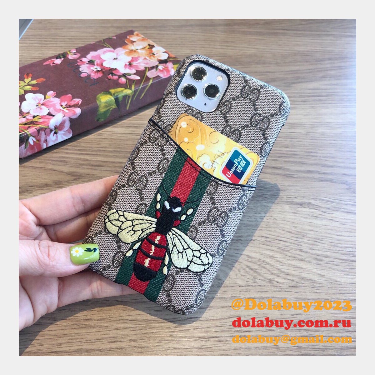 High Quality Gucci iPhone Leather Wallet Cases