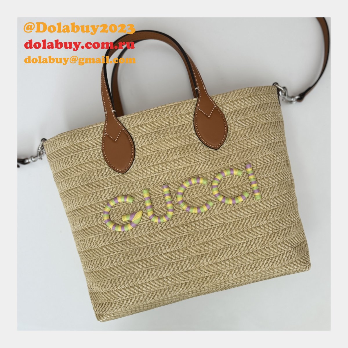 Gucci Replica 779671 Tote Women Straw-effect Natural Straw Effect Raffia