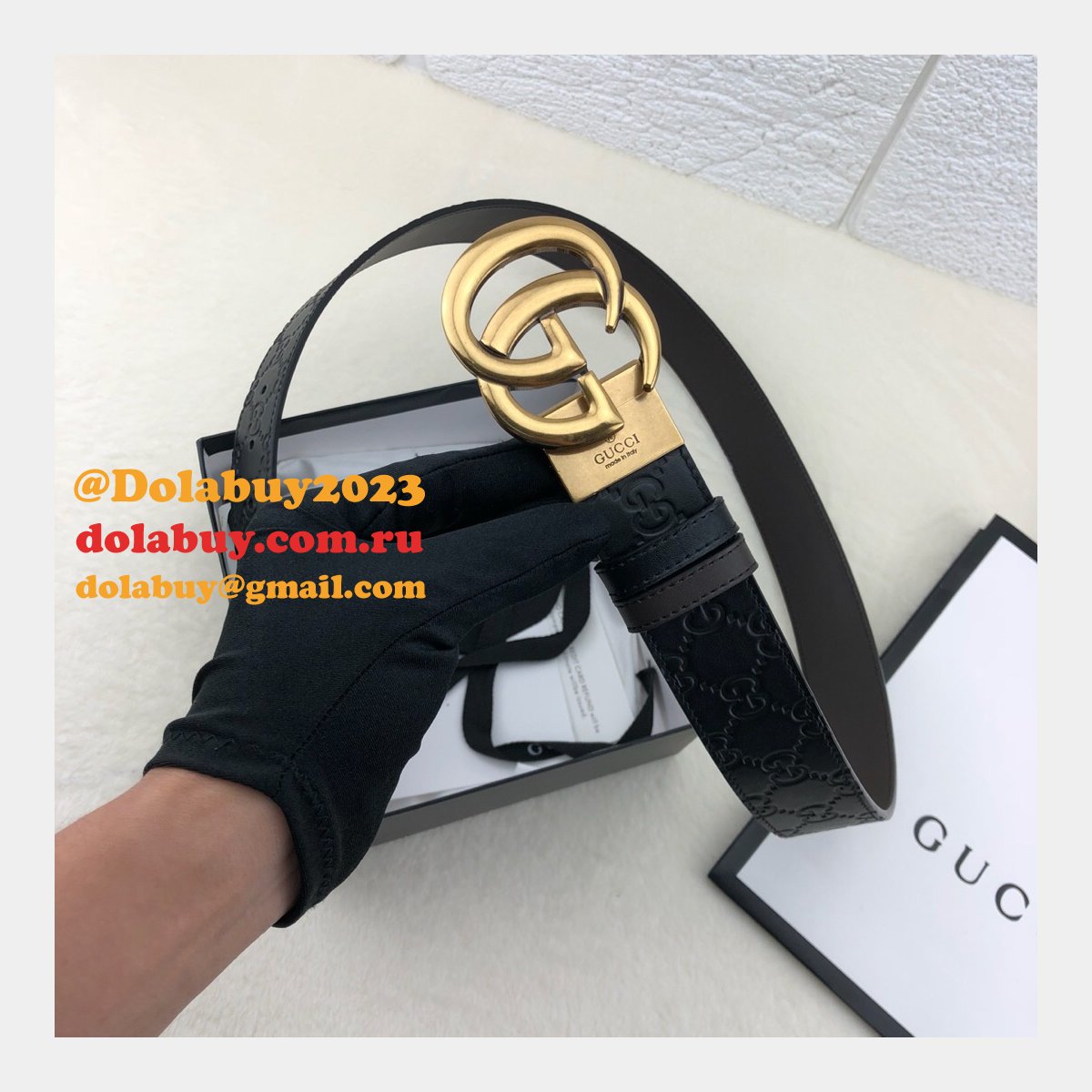 G*u*i belt with double g buckle 38mm-2 black fake