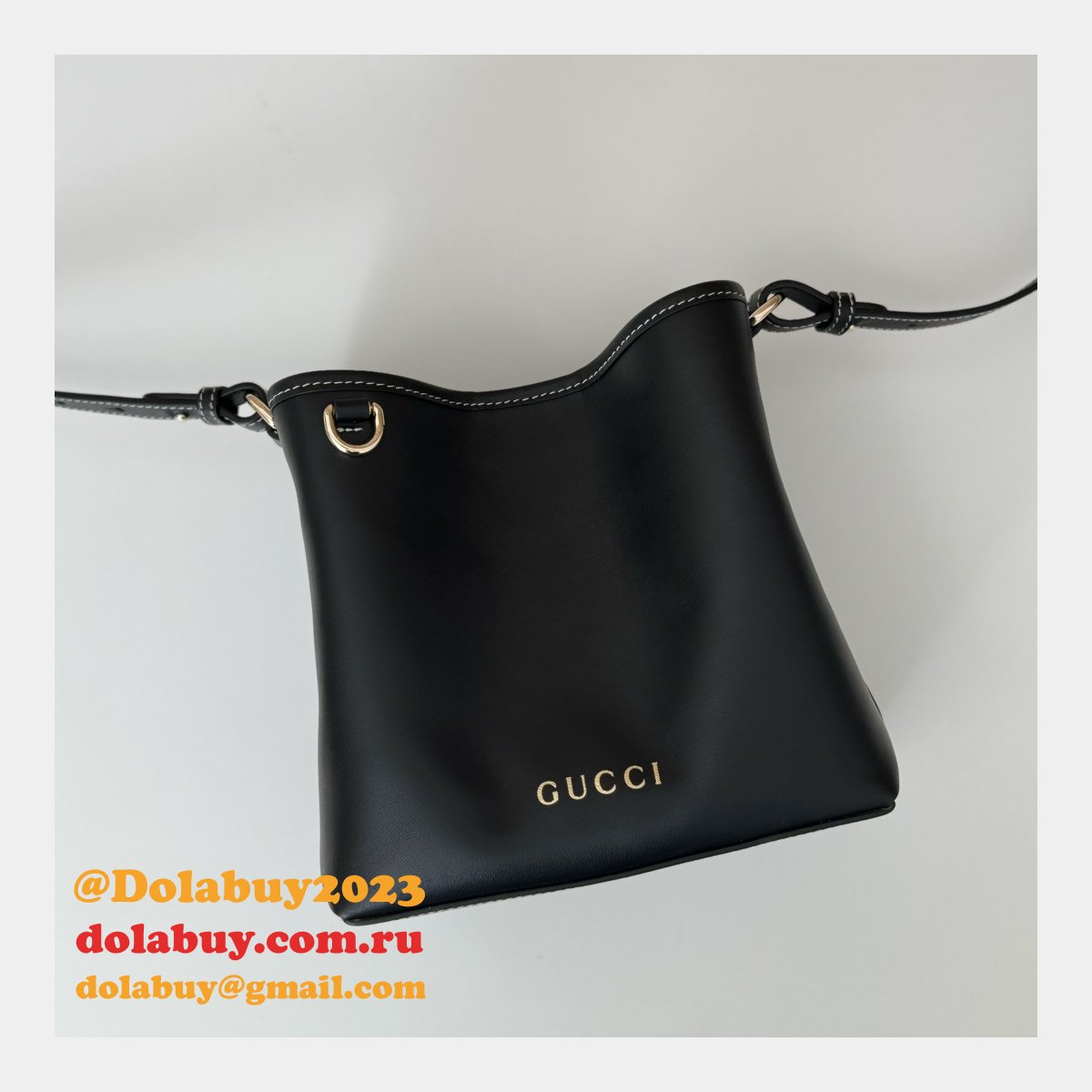 Designer 815118 Fake GG Emblem Gucci 1:1 Mirror Bucket Black Bag