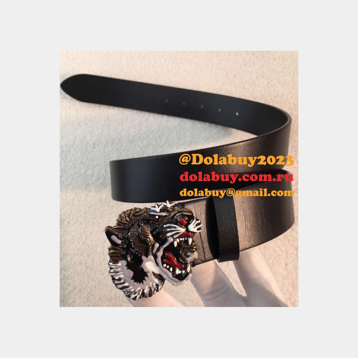 G*u*i replica leather belt with tiger buckle black