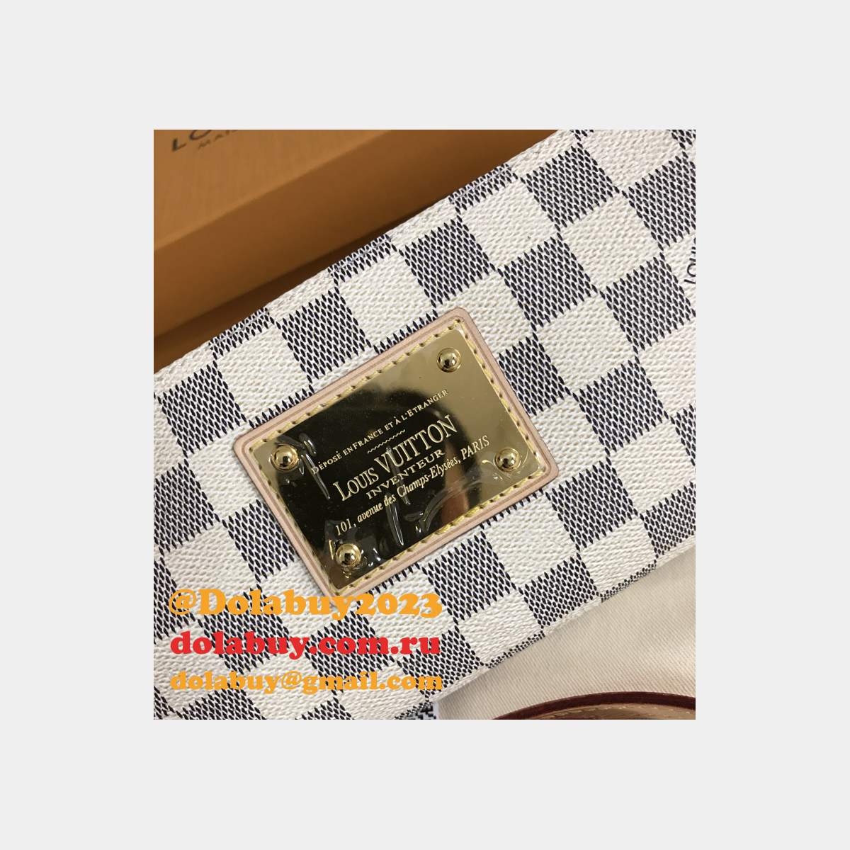 Louis Vuitton Pochette Eva White Damier Azur Canvas Cross Body Luxury N55214 Bag