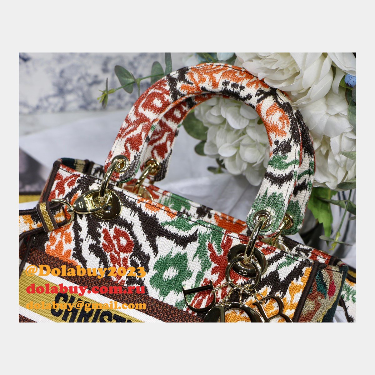 Lady Knockoff Dior 24cm Yellow Multicolor Christian Paisley Embroidery