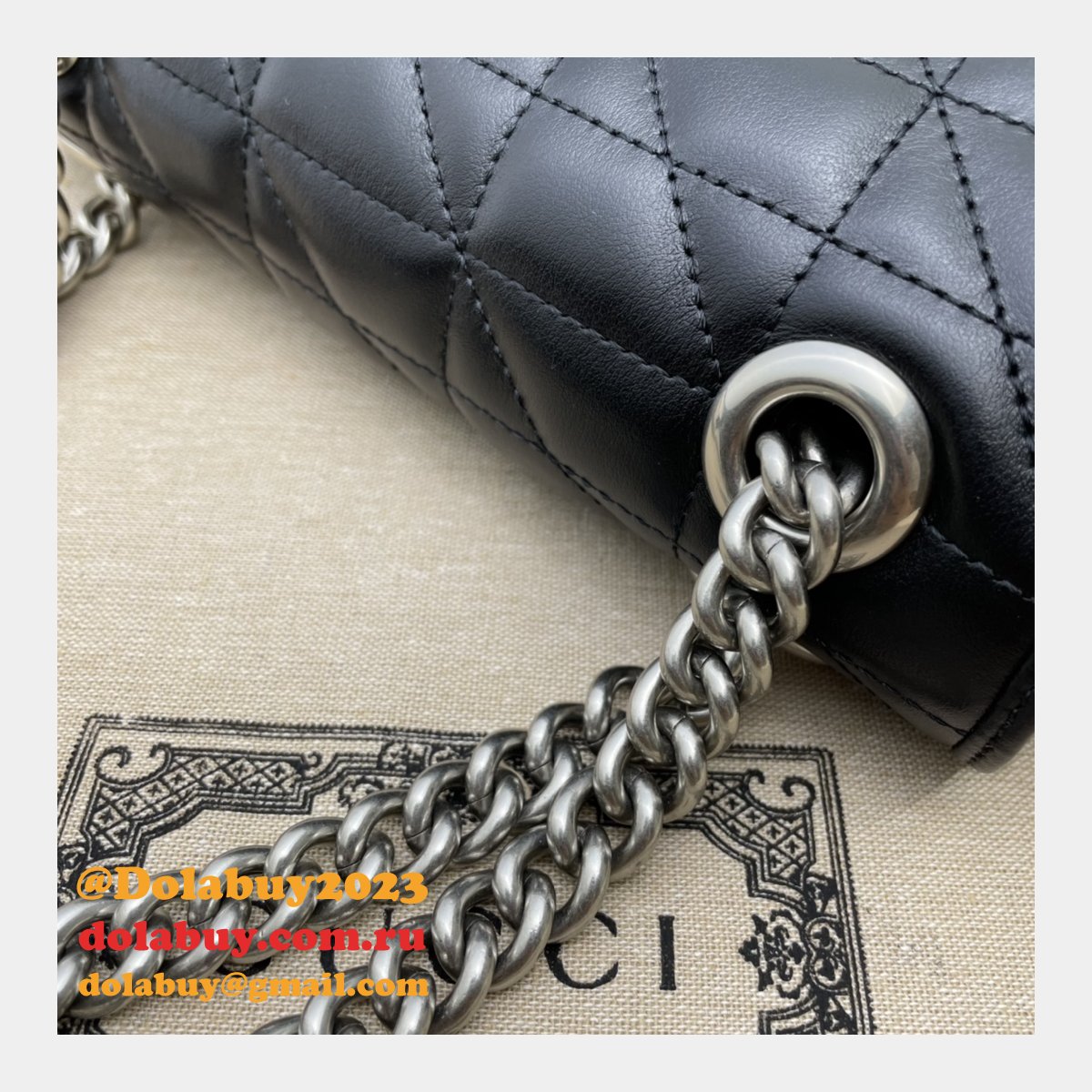 Gucci Designer Copy GG Marmont Matelassé 446744 Black Bag