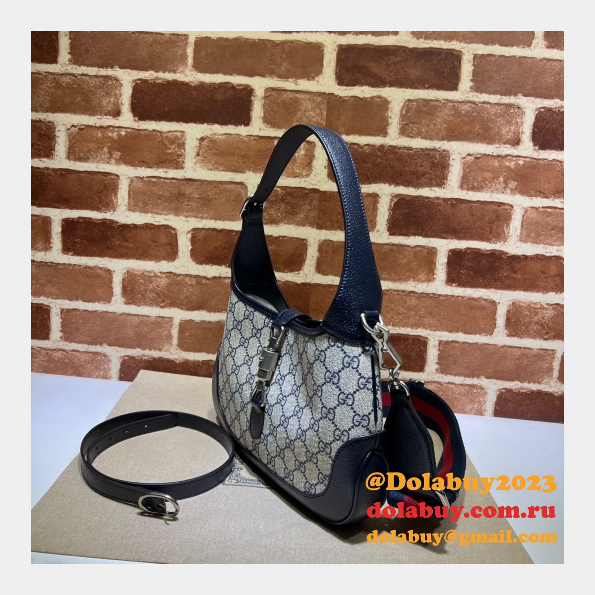Gucci Wholesale Jackie 1961 small shoulder bag 678843 Beige and blue