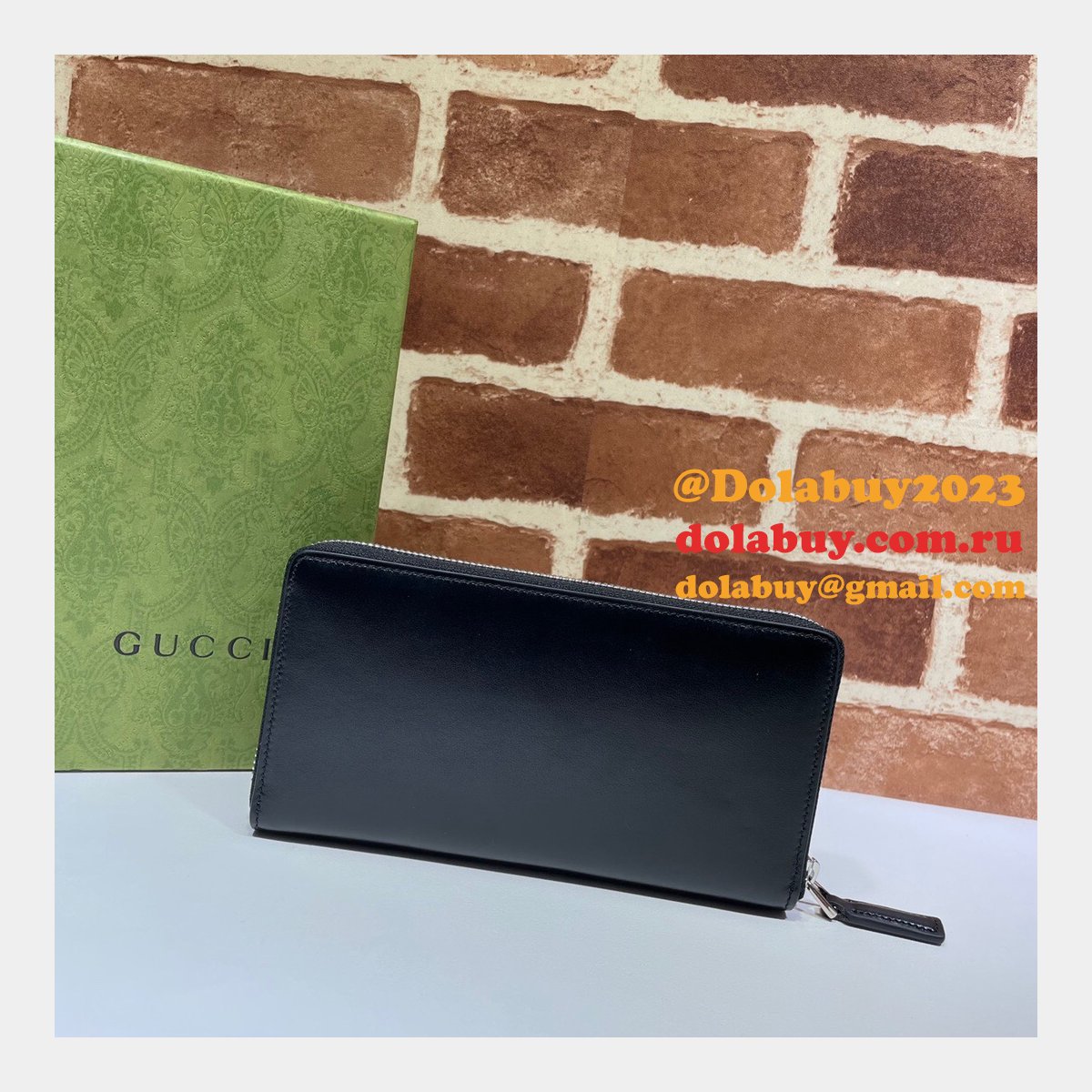 G*u*i replica 428736 uk black zip around wallet purse plated